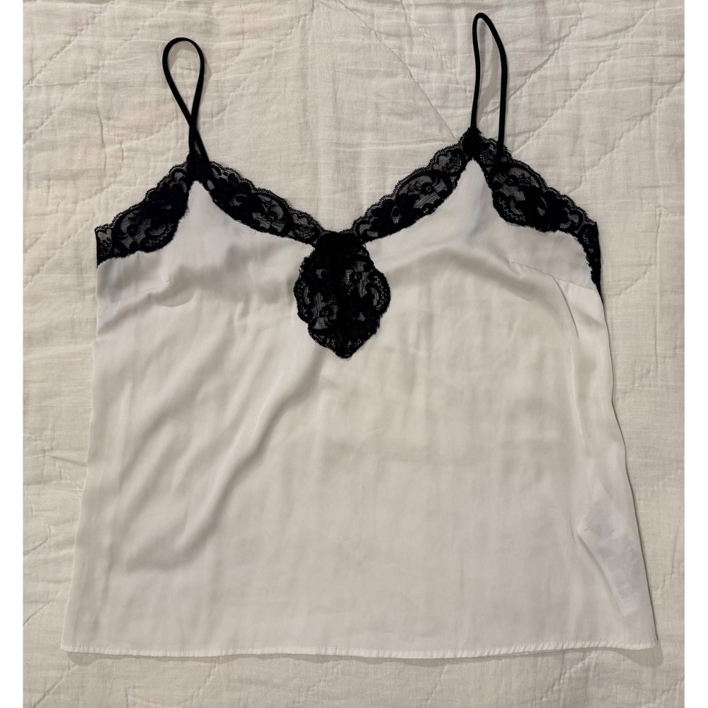 Guess White Satin Lace Trim Camisole Tank Top Small Slip going out top flowy